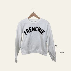 H&M, frenchie crewneck, streetwear chic, sweater, white, small